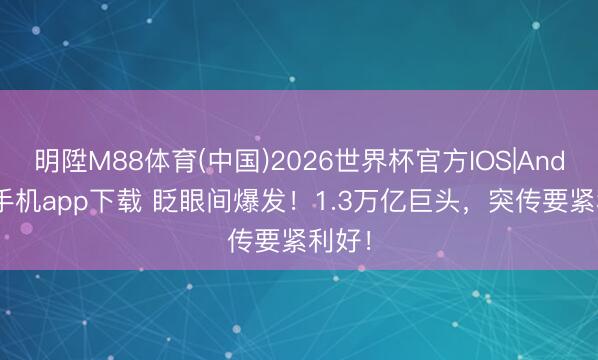 明陞M88体育(中国)2026世界杯官方IOS|Android手机app下载 眨眼间爆发！1.3万亿巨头，突传要紧利好！